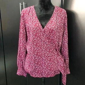 Talbots Petite V-neck Wrap blouse,long sleeve elastic back waist,pattern